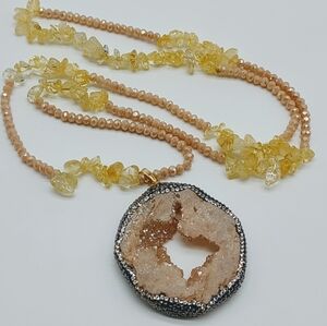 JKNY Citrine Druzy Pendant Necklace